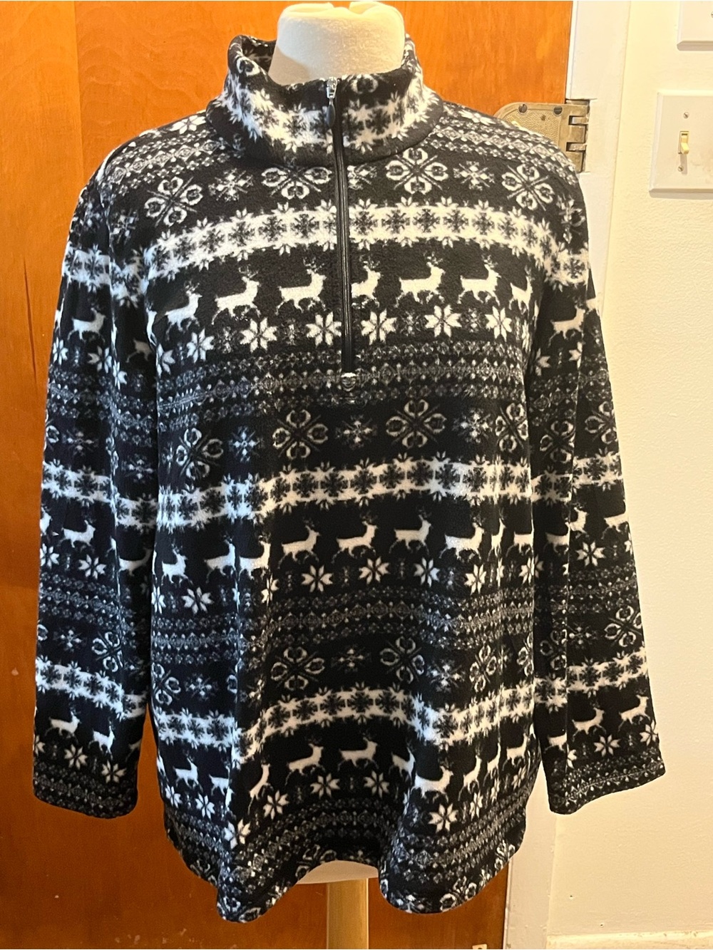 Talbots Women's Plus Reindeer Fleece Fair Isle 3/4 Zip Jacket. Size 1X EUC